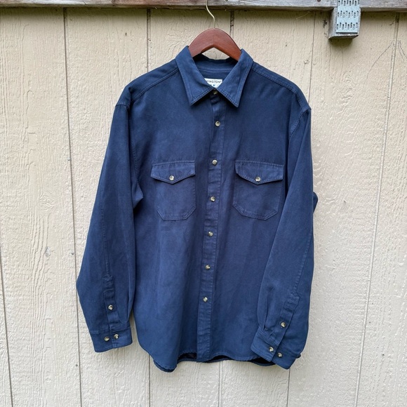 Covington Other - Vintage 90s Covington Velvet Dark Blue Long Sleeve Button Up Collared Shirt L